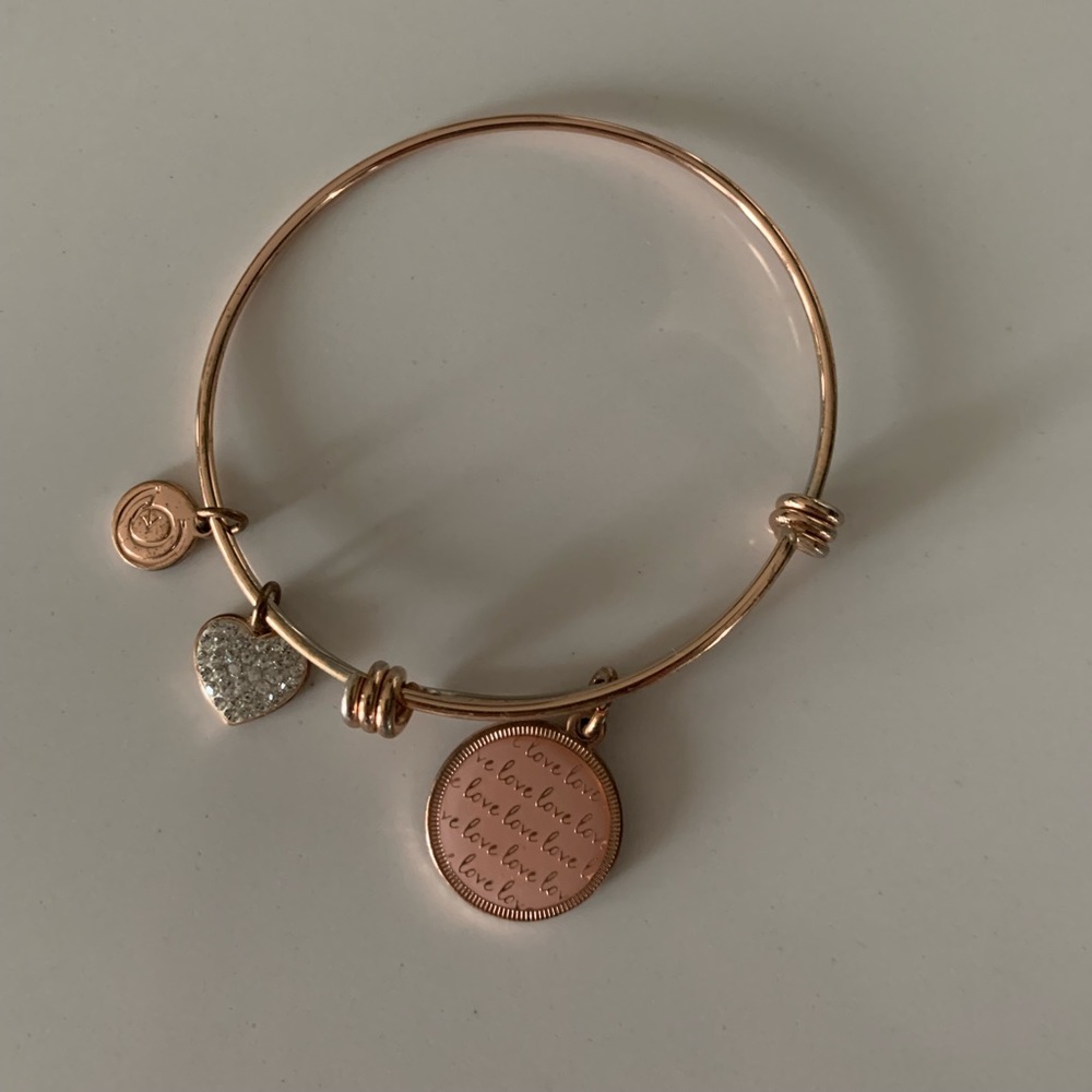 Adjustable Love Bangle Bracelet with Charms - Rose Gold and Pink Toned